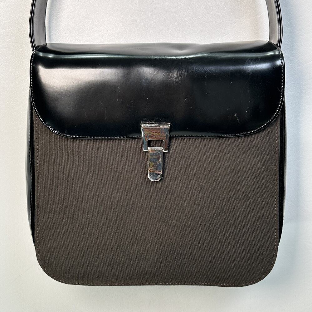 Vtg Comme Ca du Monde Handbag Brown Black Leather Shoulder Messenger Flap Bag